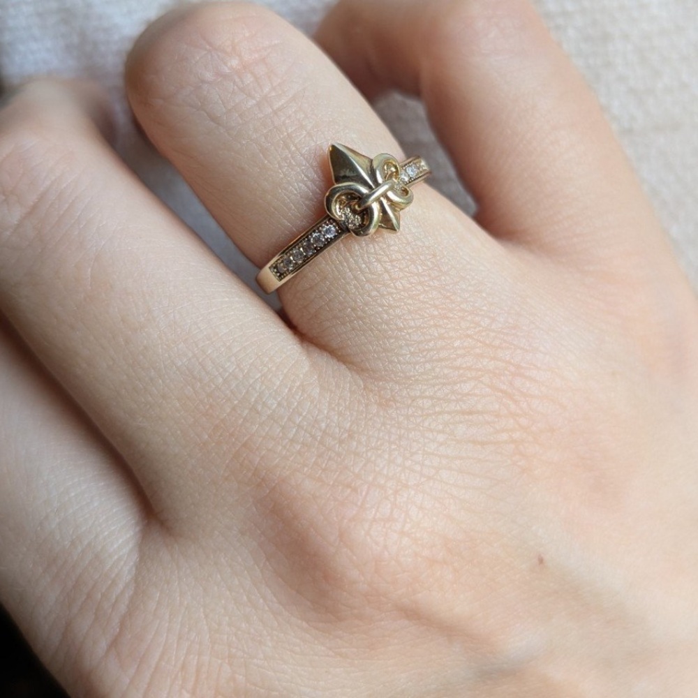 Vintage Sterling Silver Fleur-de-Lis & CZ Ring - Picture 1 of 3
